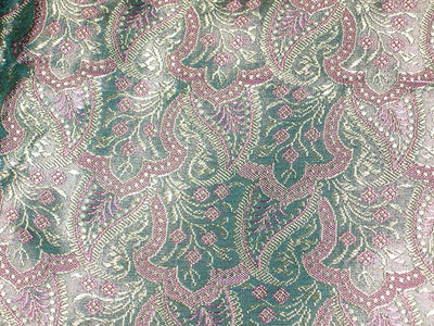 Silk Brocade 44&quot;Sea green,pink &amp; gold Colour