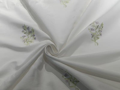 white linen fabric with embroidered motifs 54" wide [12565]