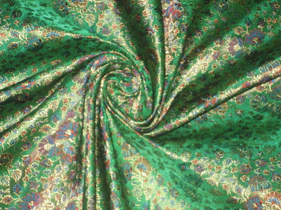 Silk Brocade Fabric Green &amp; Gold floral design 44&quot;BRO38[1]