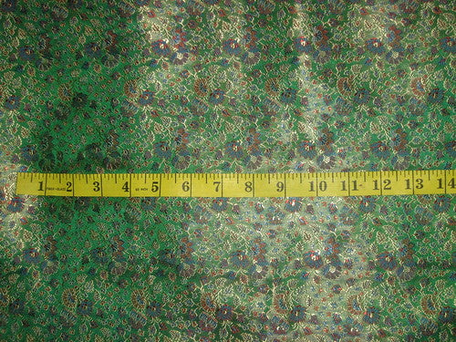 Silk Brocade Fabric Green &amp; Gold floral design 44&quot;BRO38[1]