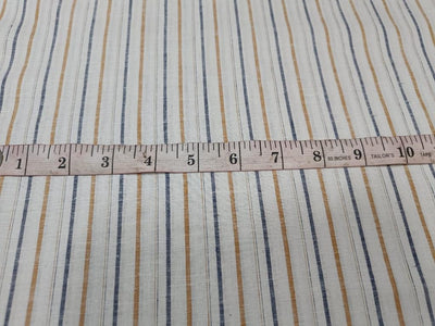 100% Linen Ivory / Navy / Brown stripe 60's Lea Fabric ~ 58&quot; wide