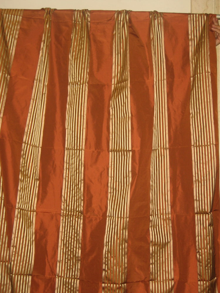 Brick red Silk taffeta w/gold thin satin stripes TAFS62[2] 54&quot; wide