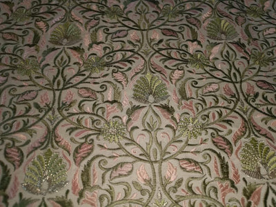 Brocade Fabric Embroidered floral 44" wide  BRO852 available in two designs and color [IVORY WITH PASTEL FLORAL GREEN AND PINK EMB, IVORY FLORAL PINK BLUE AND GREY EMBROIDERY]