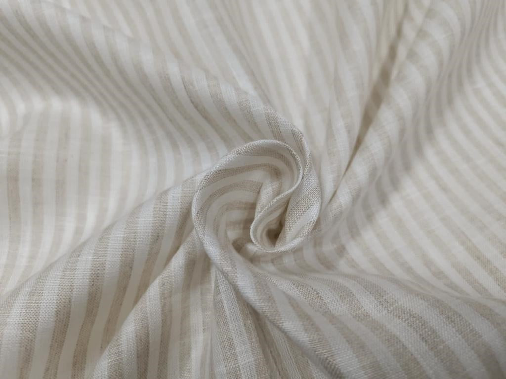 100% Linen Brown / Ivory stripe 60's Lea Fabric ~ 58&quot; wide