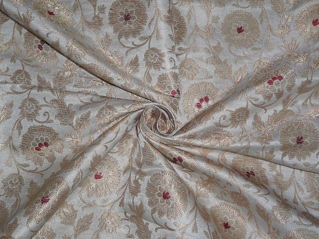 Silk Brocade Fabric Wine,Ivory & Metallic Gold color 44" wide BRO338[1]