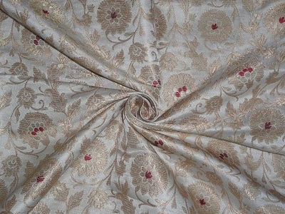 Silk Brocade Fabric Wine,Ivory & Metallic Gold color 44" wide BRO338[1]