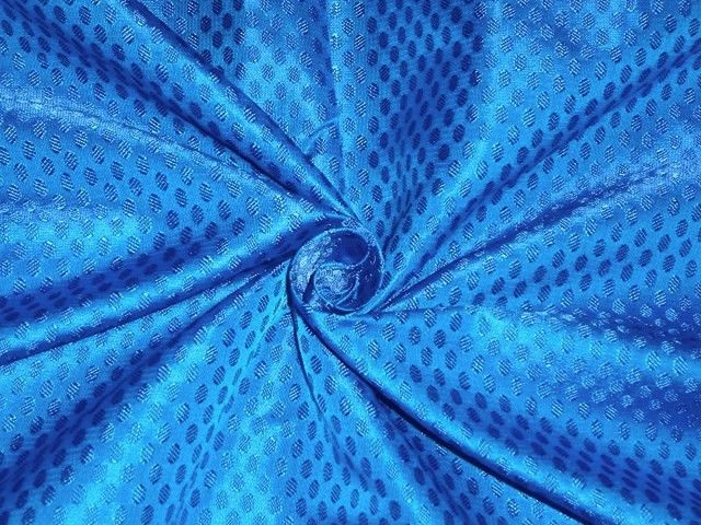 Pure SILK BROCADE FABRIC Indian Blue 44&quot;