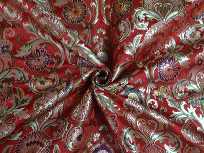 Pure Heavy Silk Brocade Fabric Gold,Red & Metallic Gold color 44" wide BRO335[4]