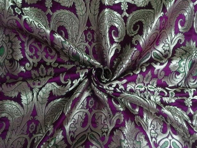 Pure Heavy Silk Brocade Fabric Purple,Green &amp; Metallic Gold color