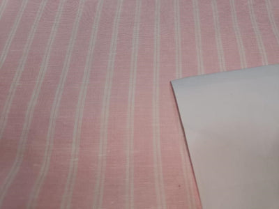 Superb Quality Linen Club Baby Pink with white color horizontal stripe Fabric 58" wide