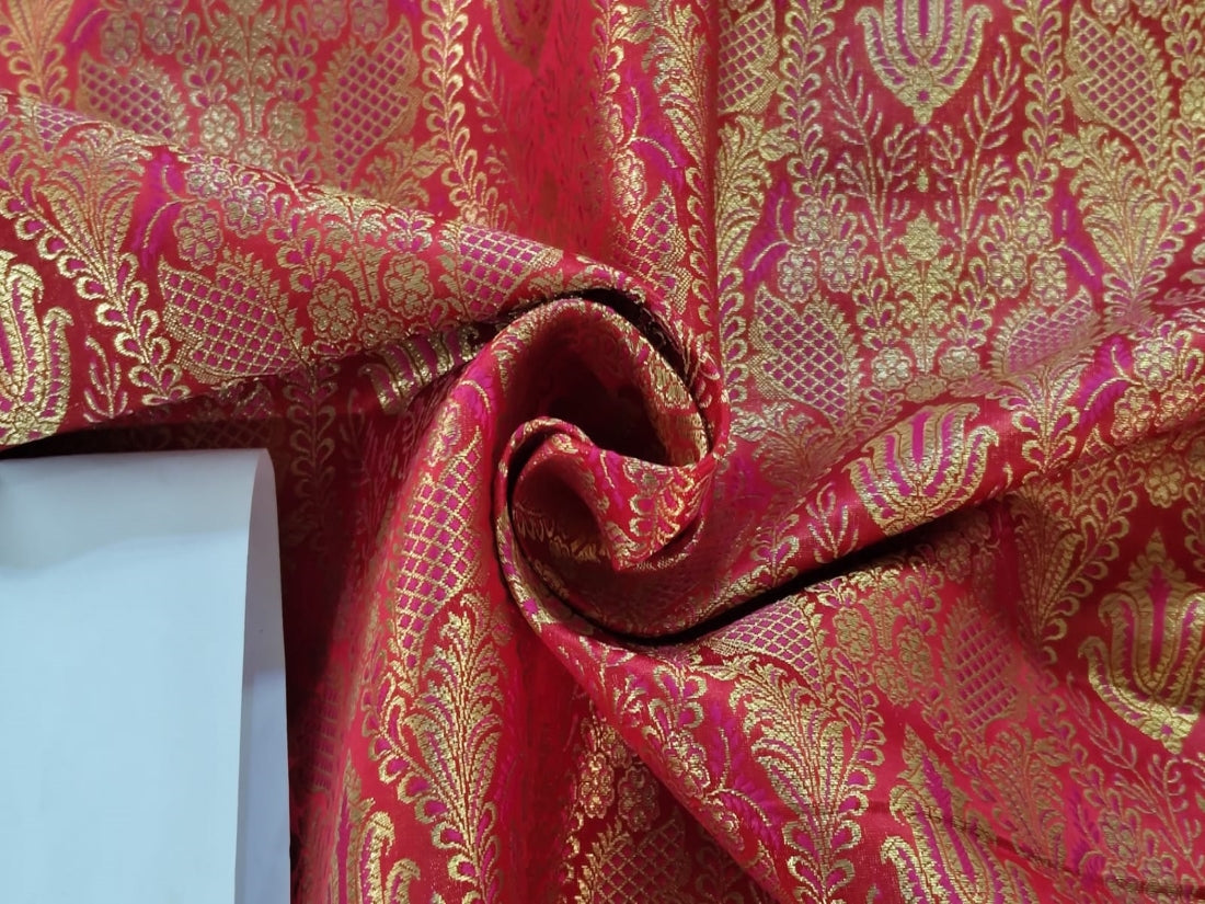 Brocade fabric red,pink x mettalic gold color 44" wide BRO713[5]