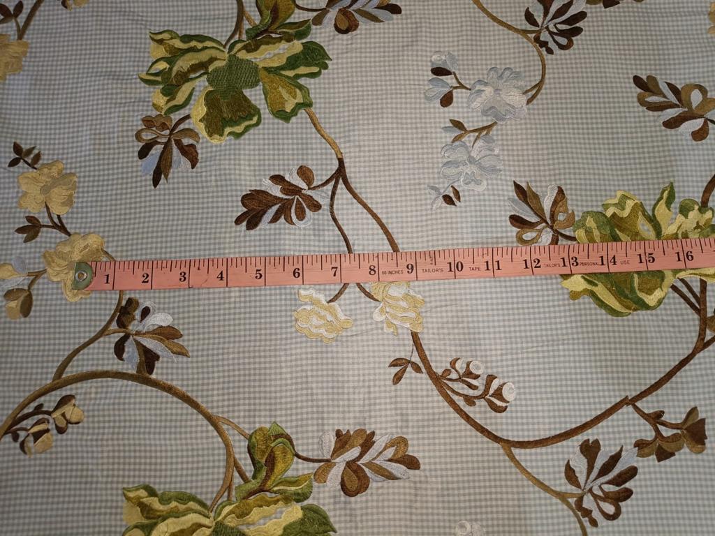 100% Silk Taffeta floral embroidery on ivory and blue plaids 54" wide 74.70MOMME TAFEMB21