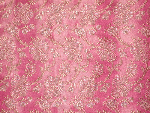 SILK BROCADE FABRIC Hot Pink &amp; Gold color 44&quot;