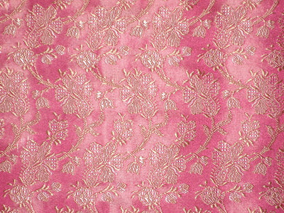 SILK BROCADE FABRIC Hot Pink &amp; Gold color 44&quot;
