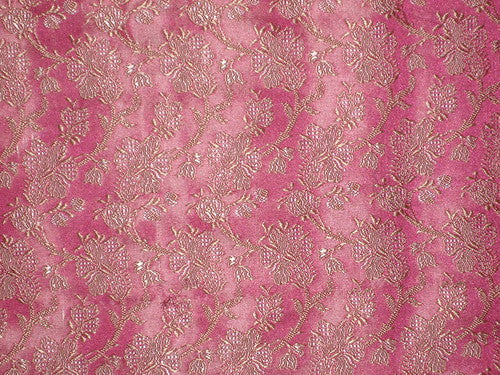 SILK BROCADE FABRIC Hot Pink &amp; Gold color 44&quot;