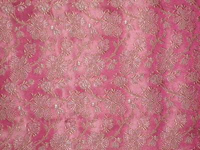 SILK BROCADE FABRIC Hot Pink &amp; Gold color 44&quot;