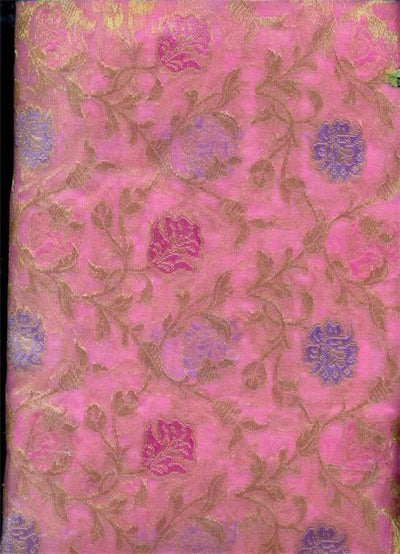 Jacquard silk Organza fabric Metallic Gold,pink