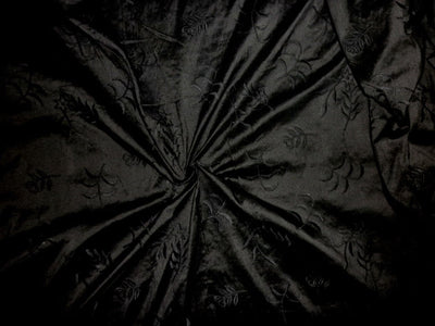 Black silk dupioni with black self embroidery 54&quot;~DUP#E14