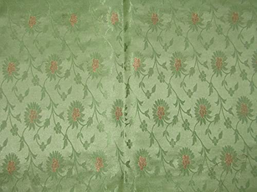 Silk Brocade fabric green and metallic gold color 44" wide BRO767B[2]