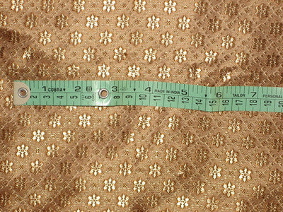 Pure Silk Broacde Fabric Gold &amp; Brown color 44&quot;