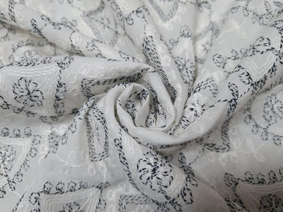 100 % Cotton Embroidered white and black fabric 58" wide.one single length 2 yards only[12709]