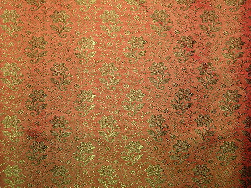 Silk brocade fabric Dark Red x pink &amp; Green color BRO60[3]
