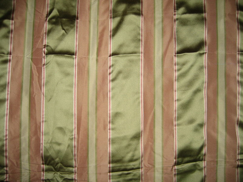 Silk Taffeta Fabric Ivory,Green &amp; Pink /w satin stripe 54&quot; wide