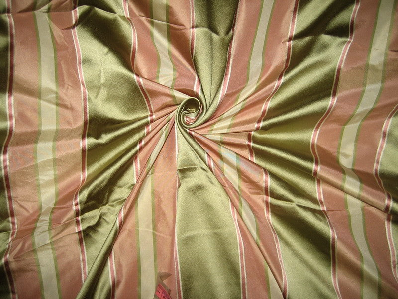 Silk Taffeta Fabric Ivory,Green &amp; Pink /w satin stripe 54&quot; wide