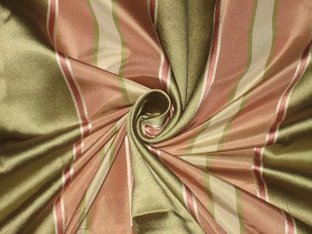 Silk Taffeta Fabric Ivory,Green & Pink /w satin stripe 54" wi –