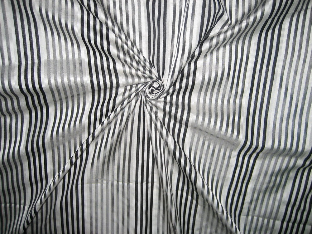 Silk Taffeta Fabric Ivory,Black &amp; Steel /w satin stripe TAFS94