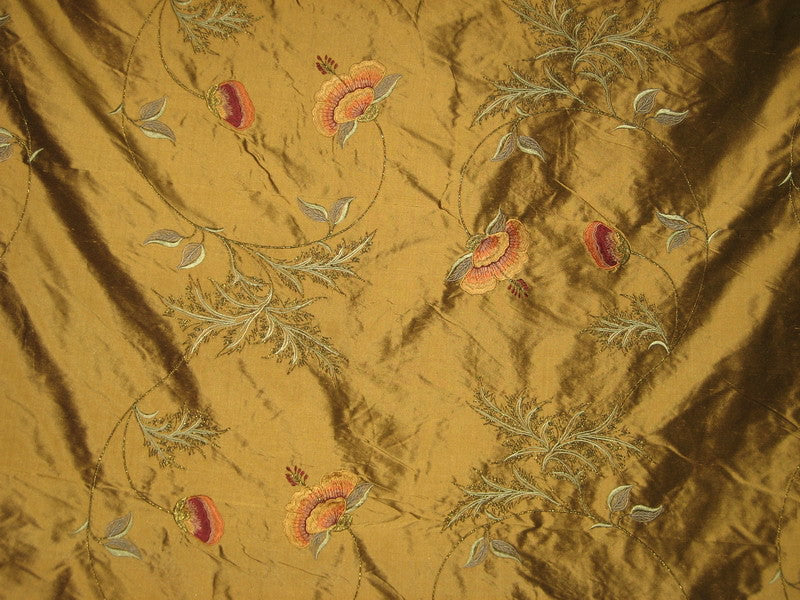 Pure SILK DUPIONI Fabric Floral Embroidery DUPE2