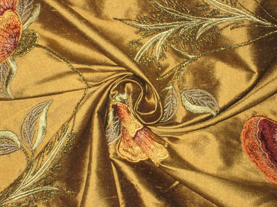 Pure SILK DUPIONI Fabric Floral Embroidery DUPE2