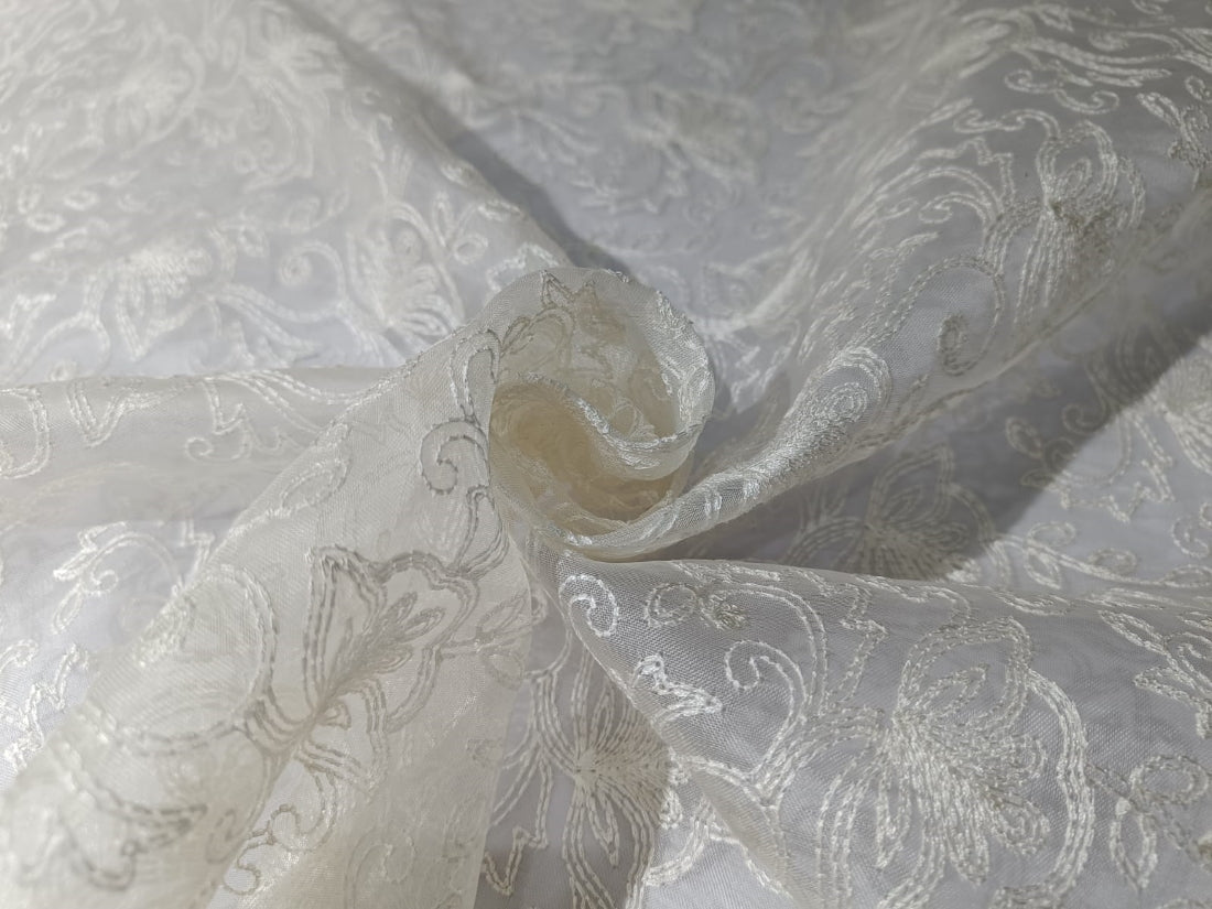 100% silk organza embroidery in white ivory fabric 44" wide available in 5 designs