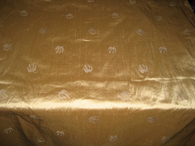 Pure SILK DUPIONI Fabric Light Golden Brown Embroidery DUP#E15