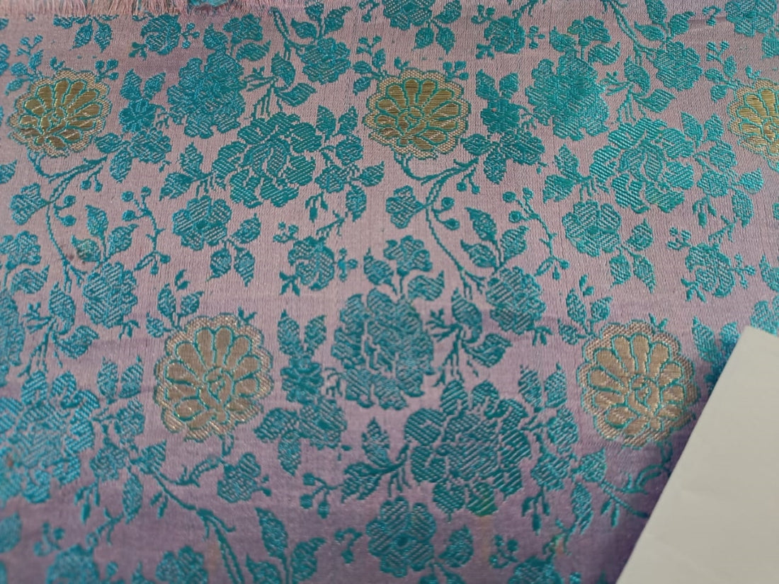 Silk brocade fabric Lavender &amp; Blue colour 44&quot; single length 0.50 cms BRO37[1]