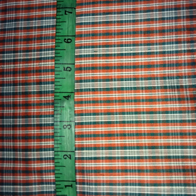 100% silk Dupion green orange PLAIDS fabric 54&quot; wide