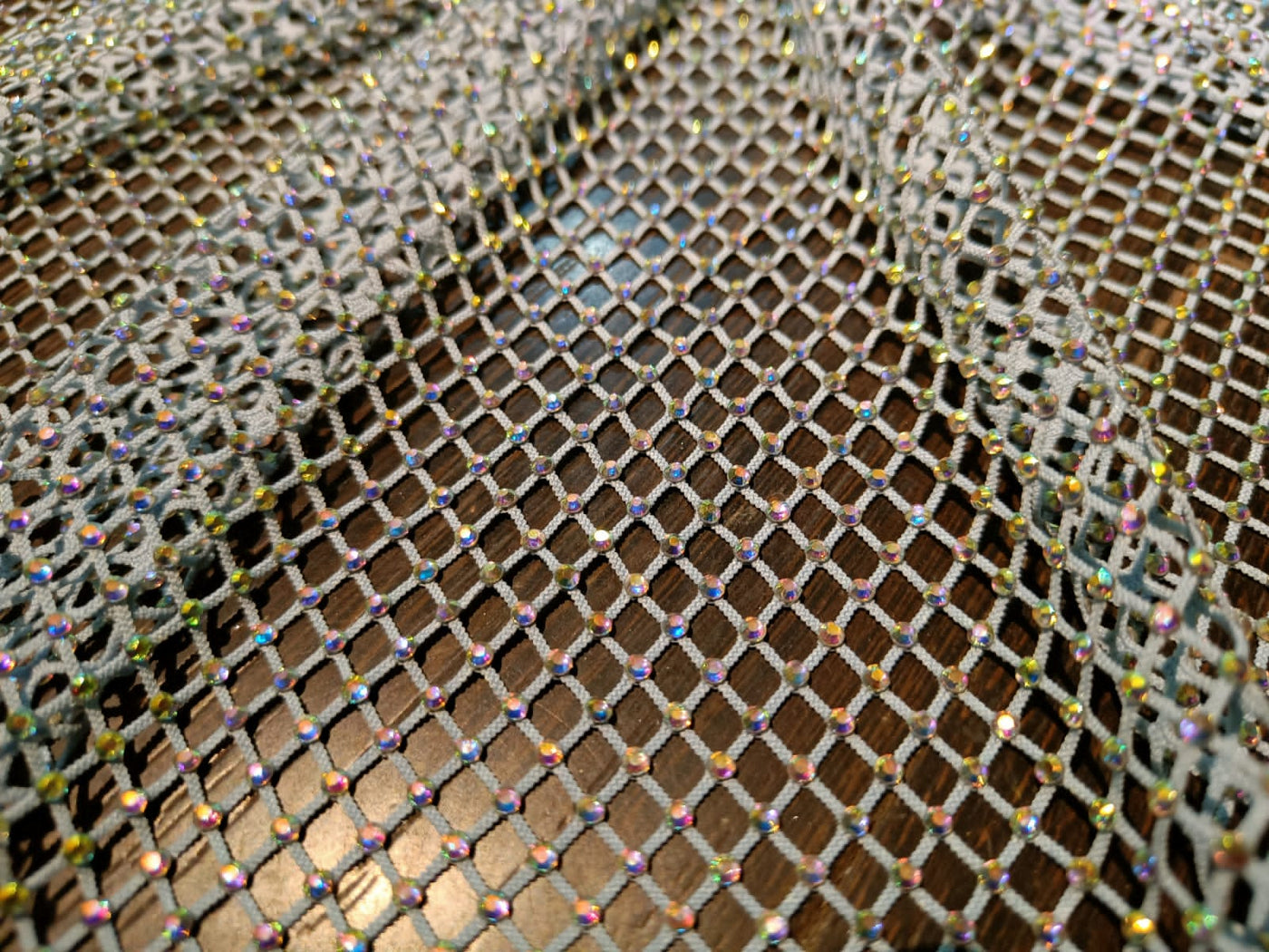 Rhinestone Mesh, Stretchable pastel blue Fabric Crystal Diamond Stretch Crystal Fishnet Sheets