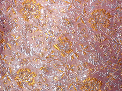 Silk Brocade Fabric Blue,Orange &amp; Pinkishlavender