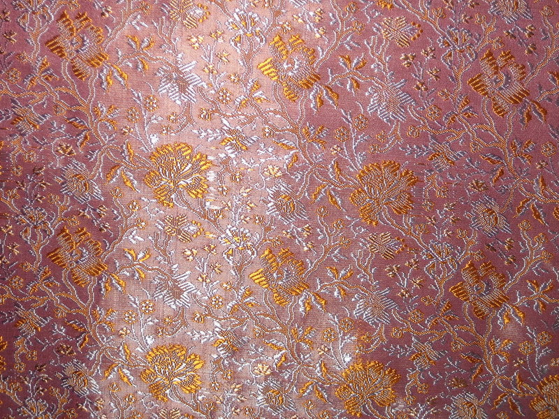 Silk Brocade Fabric Blue,Orange &amp; Pinkishlavender