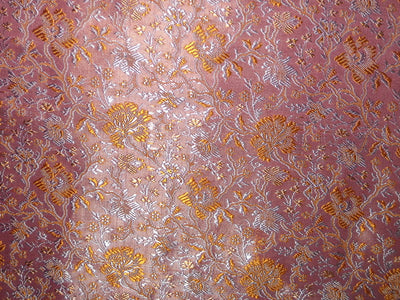 Silk Brocade Fabric Blue,Orange &amp; Pinkishlavender
