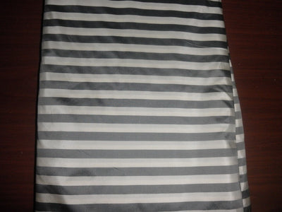 Silk taffeta half inch stripes ~ivory / grey 56&quot; wide