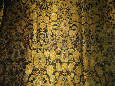 Heavy Silk Brocade Fabric Black, Red &amp; Mustard Gold BRO77[2]