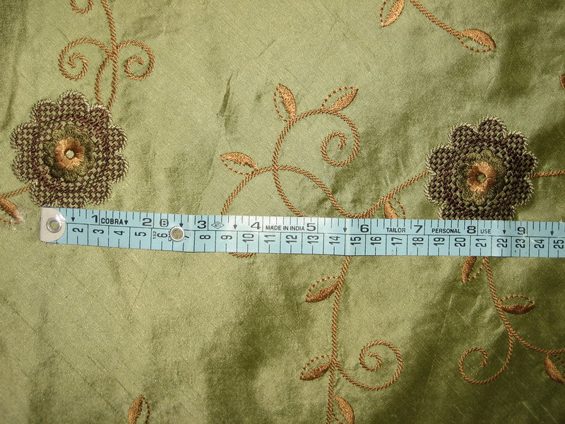 Golden Green 201 Embroidered Dupioni Silk main image 1