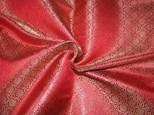 Silk Brocade fabric red and metallic gold color 44" wide BRO767B[4]