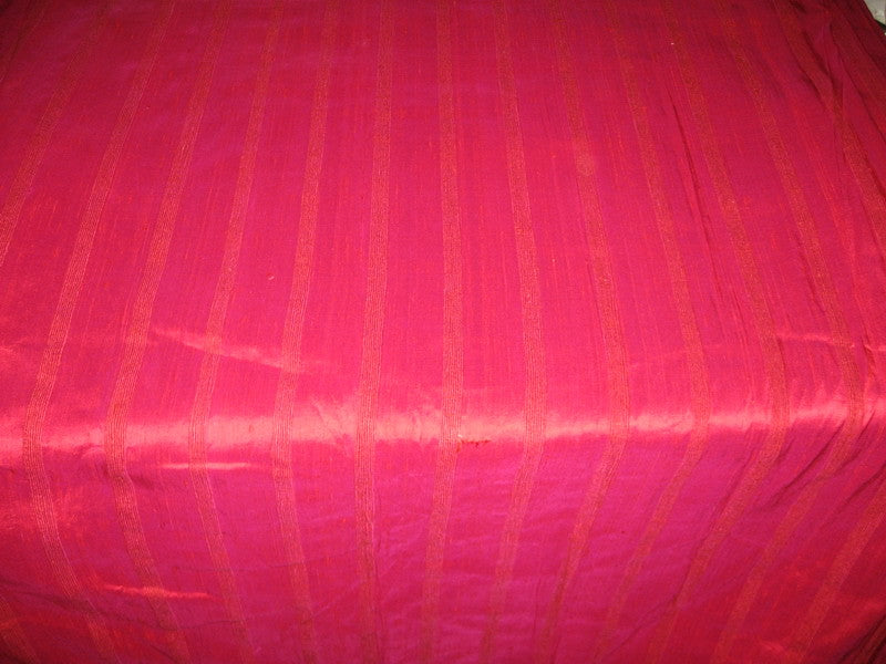 Pure SILK Dupioni FABRIC Dark Indian Pink stripes