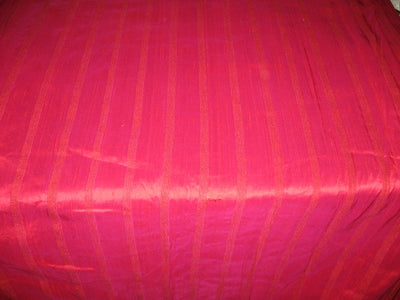 Pure SILK Dupioni FABRIC Dark Indian Pink stripes