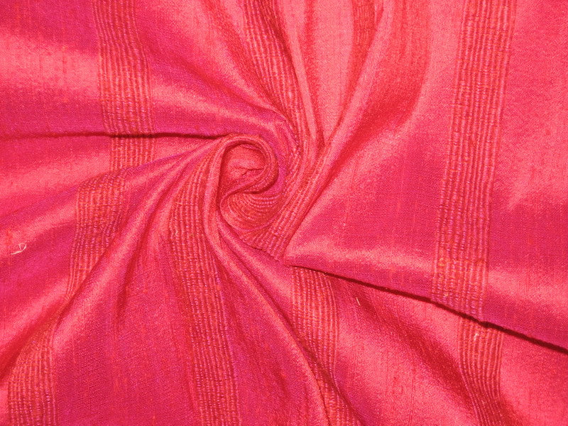 Pure SILK Dupioni FABRIC Dark Indian Pink stripes