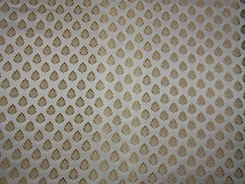 Silk Brocade fabric ivory x metallic gold color 44" wide BRO761[1]