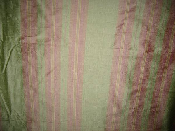 SILK Dupioni FABRIC Light Pink,Green &amp; Yellow stripes DUPS29