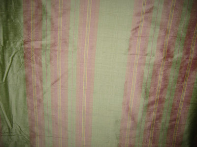 SILK Dupioni FABRIC Light Pink,Green &amp; Yellow stripes DUPS29